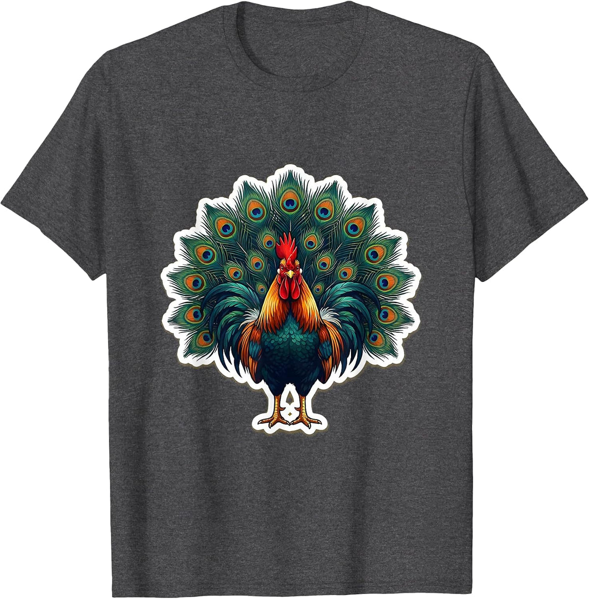 Men's Rooster Peacock Fan Display Graphic T-Shirt - Dark Heather Grey