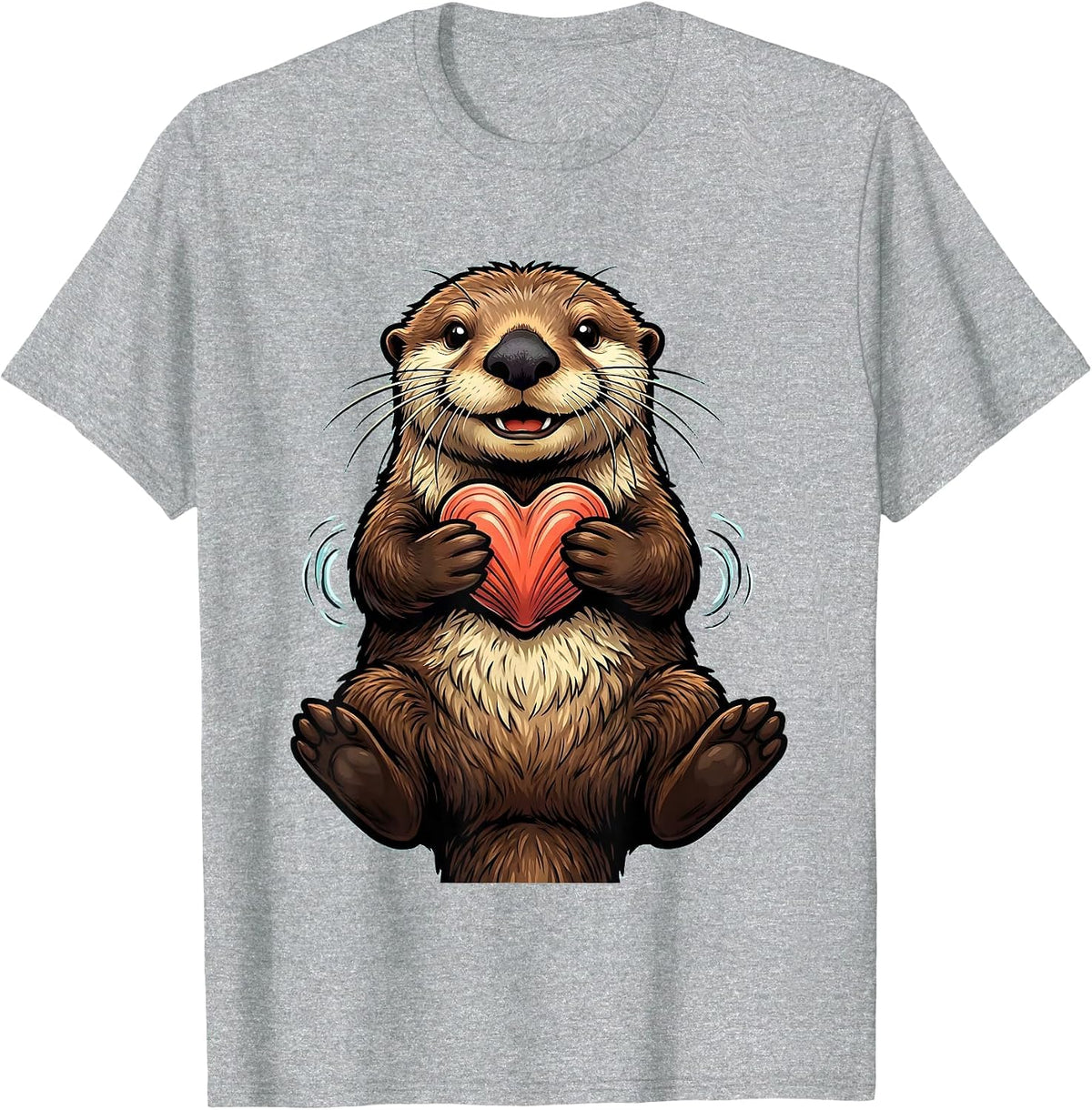 Men's Cheerful Sea Otter Cartoon Otter Lover Gift T-Shirt - Heather Grey