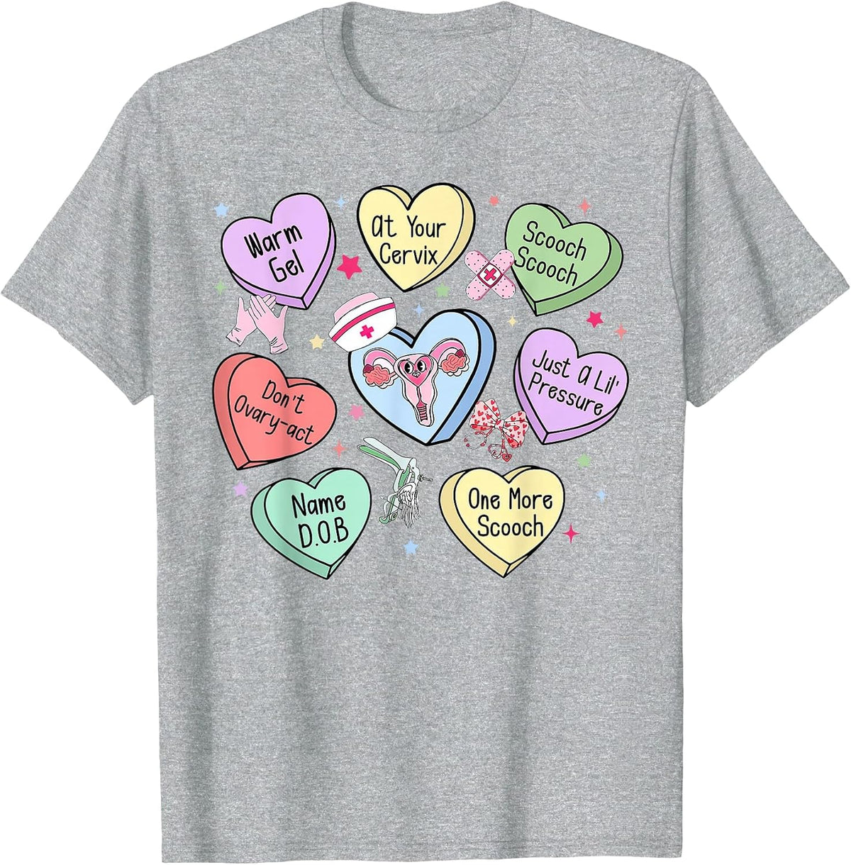 OBGYN Nurse Candy Heart Valentines Obstetrician Gynecologist T-Shirt - Heather Grey