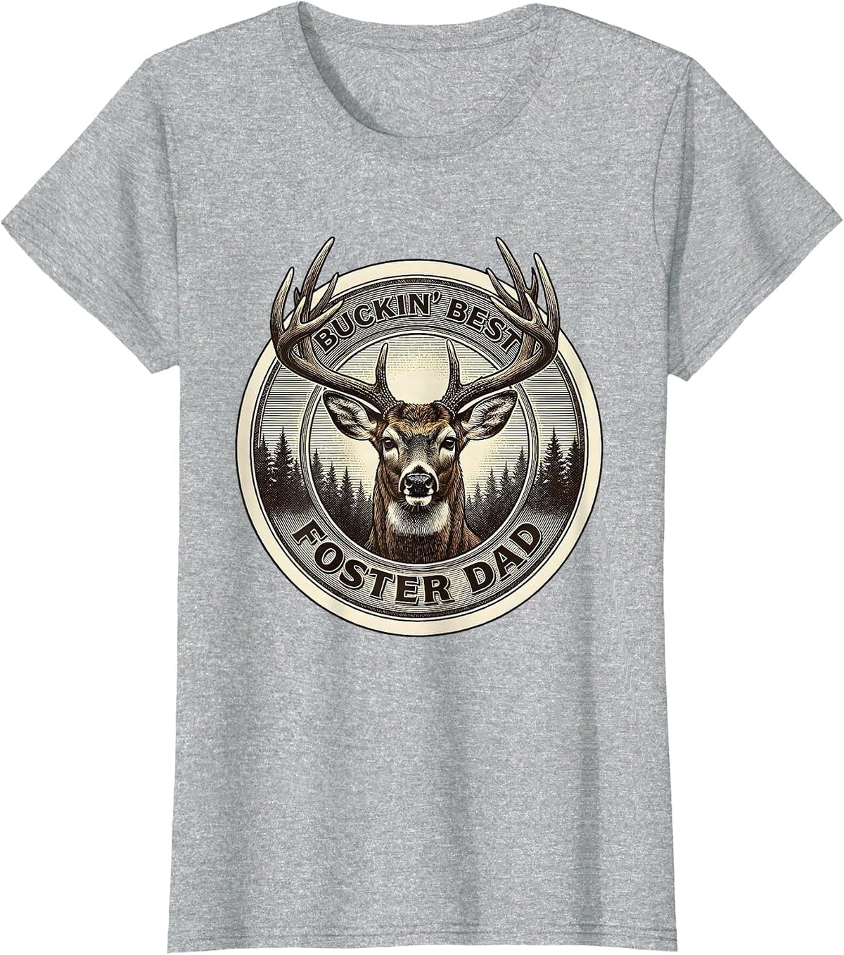 Buckin' Best Foster Dad Funny Deer Hunting Dad Humor T-Shirt - Heather Grey