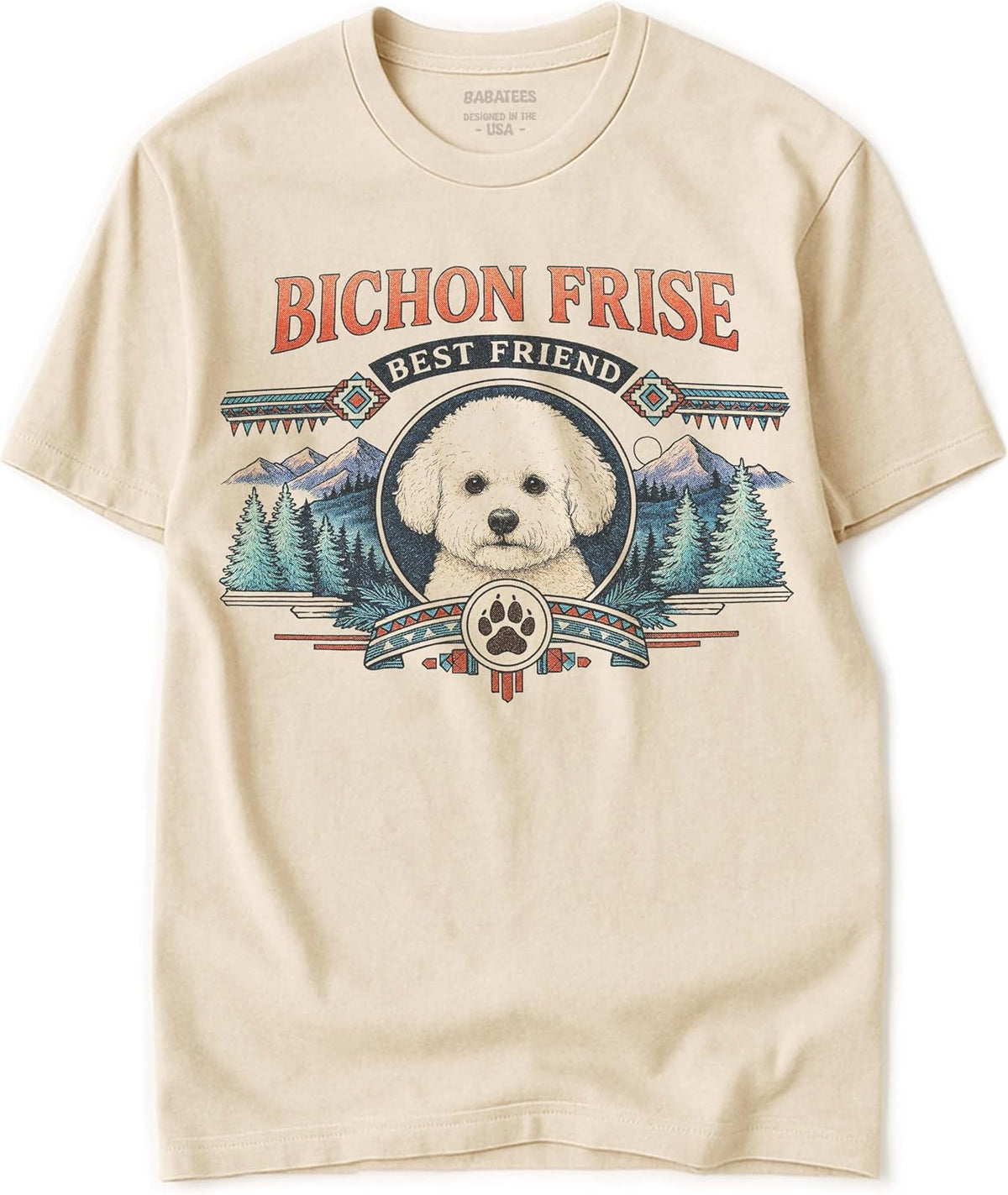 Dog Art Tshirt for Men & Women - Wilderness Artwork - 100% Natural, Raw, Undyed, Heavyweight Cotton - Bichon Frise