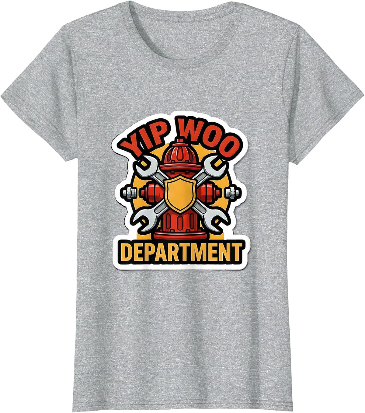 Yip Woo Department Funny Firefighter Humor Fireman Pride T-Shirt - Heather Grey