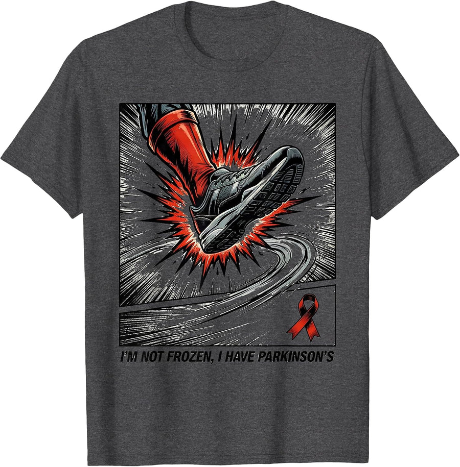 Men's I'm Not Frozen, I Have Parkinson's Comic Book Defiant Humor T-Shirt - Dark Heather Grey