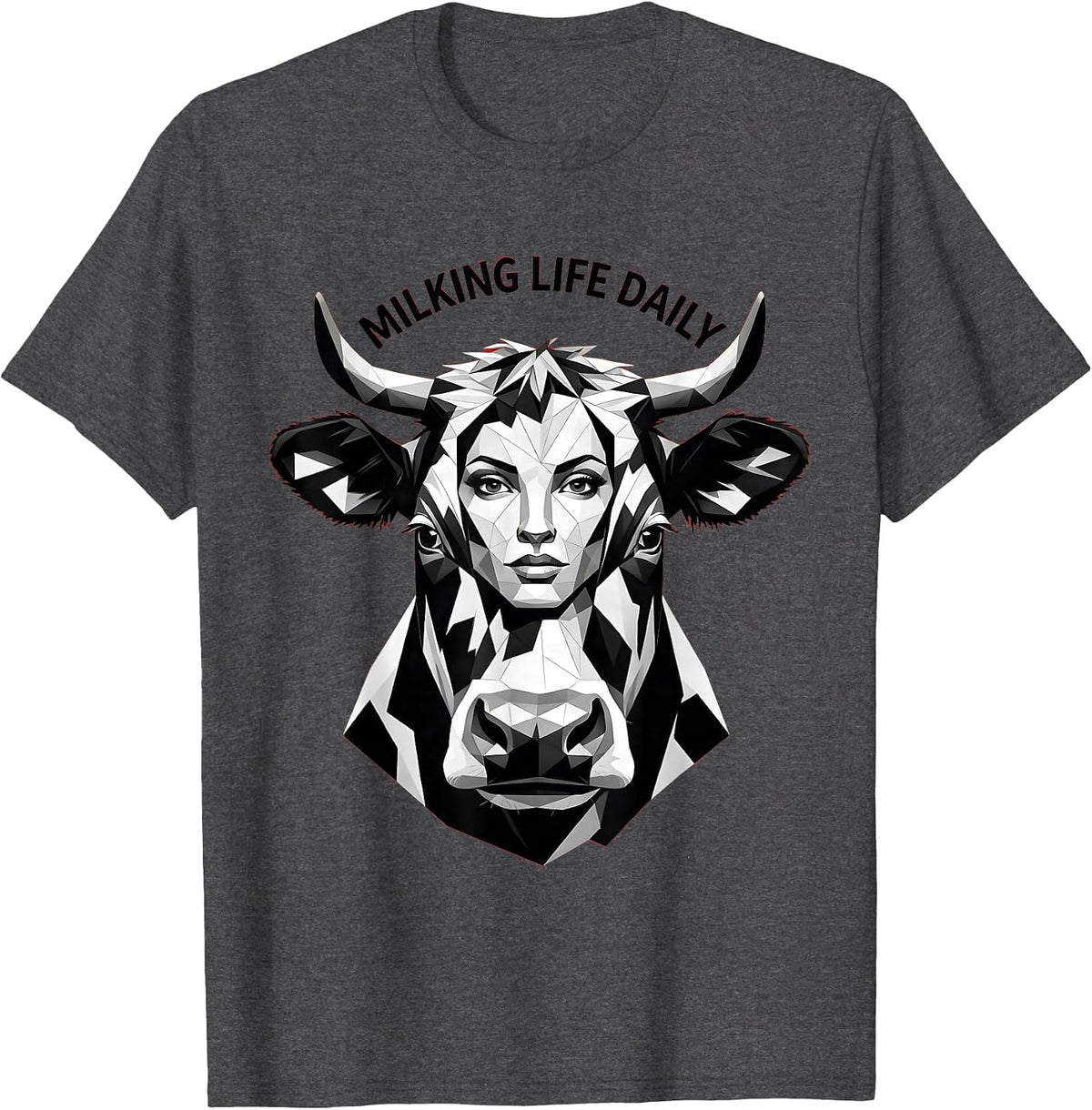 Men's Milking Life Daily Funny Cow Women Design T-Shirt - Dark Heather Grey