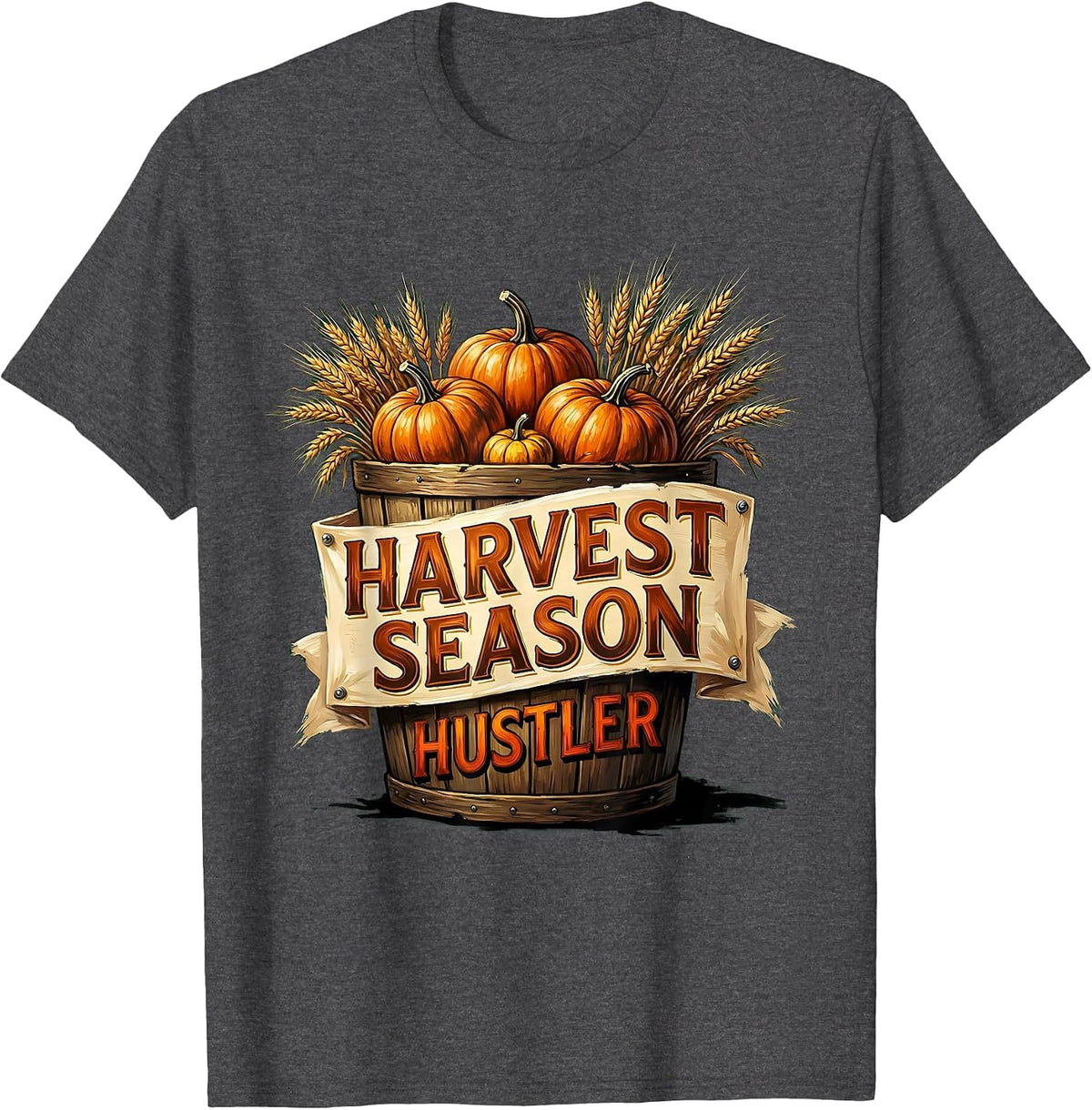 Harvest Season Hustler Fall Graphic Design T-Shirt - Dark Heather Grey