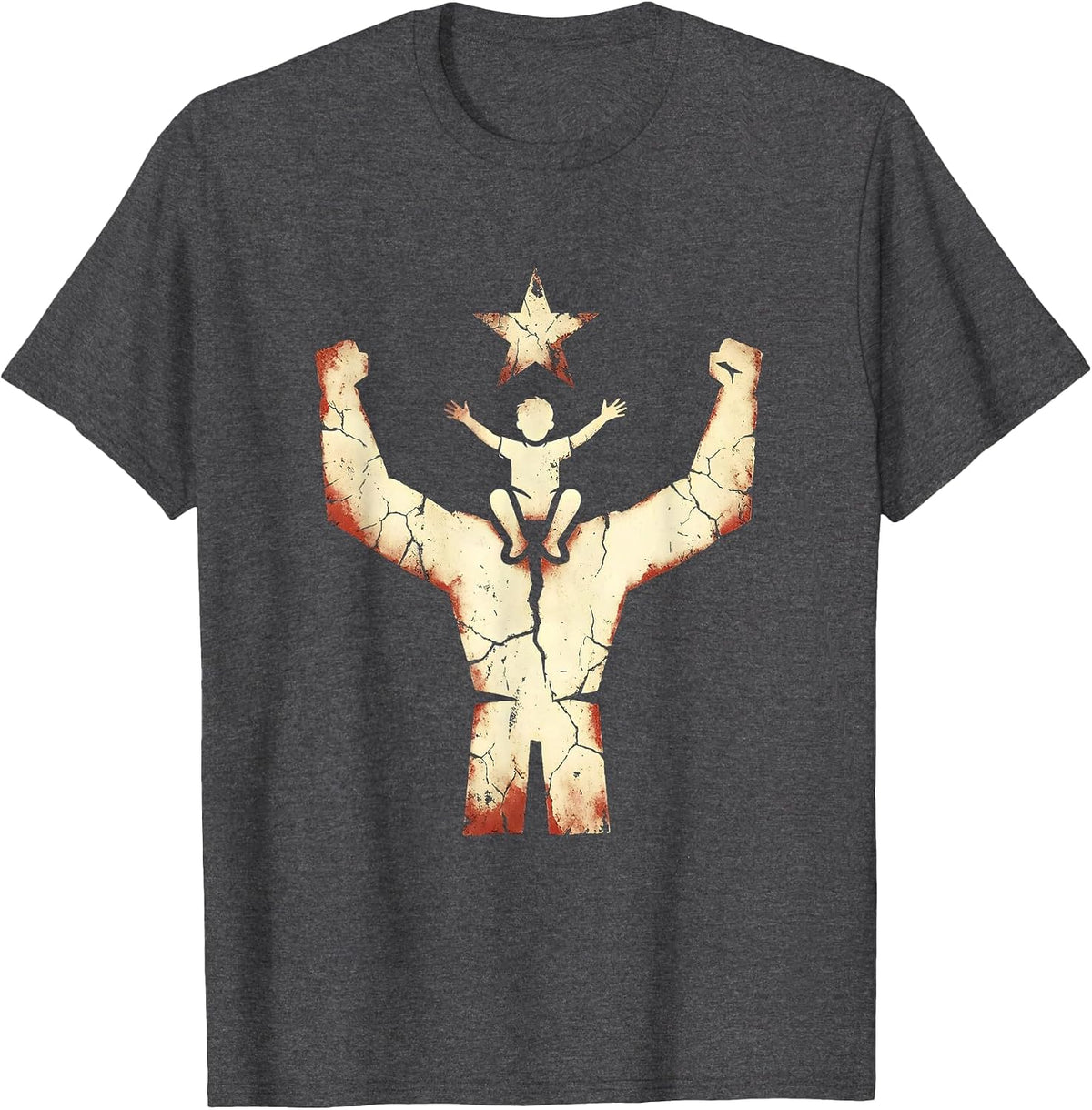 Men's God Family Country Father and Child Lifting Design T-Shirt - Dark Heather Grey