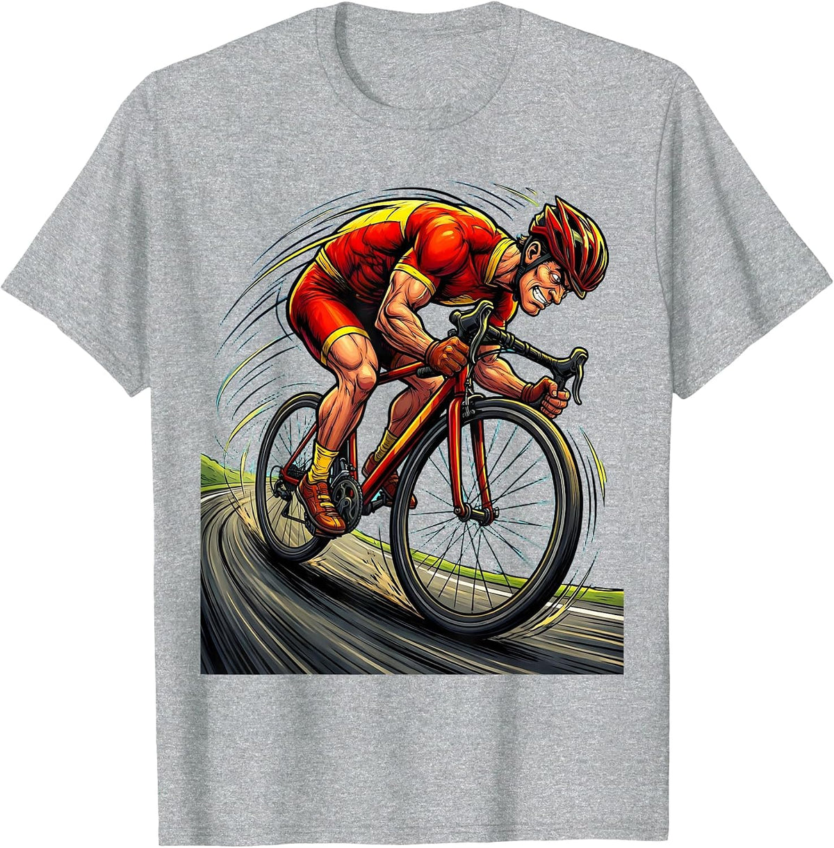 Men's Cyclist Cornering Hard Graphic Design T-Shirt - Heather Grey