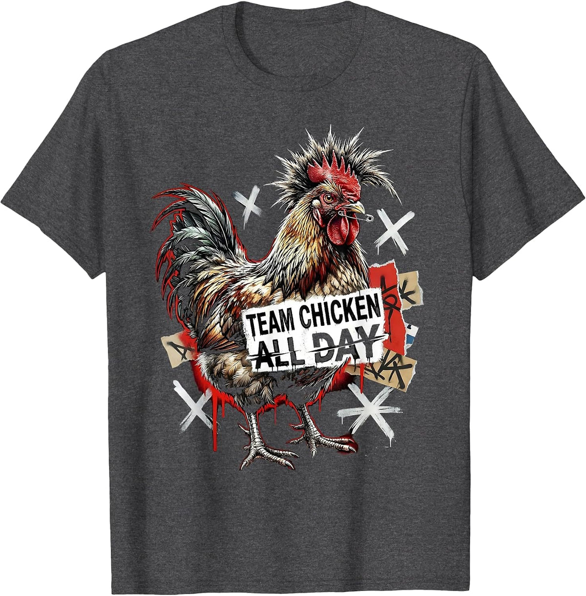 Team Chicken All Day Funny Poultry Fan Design T-Shirt - Dark Heather Grey