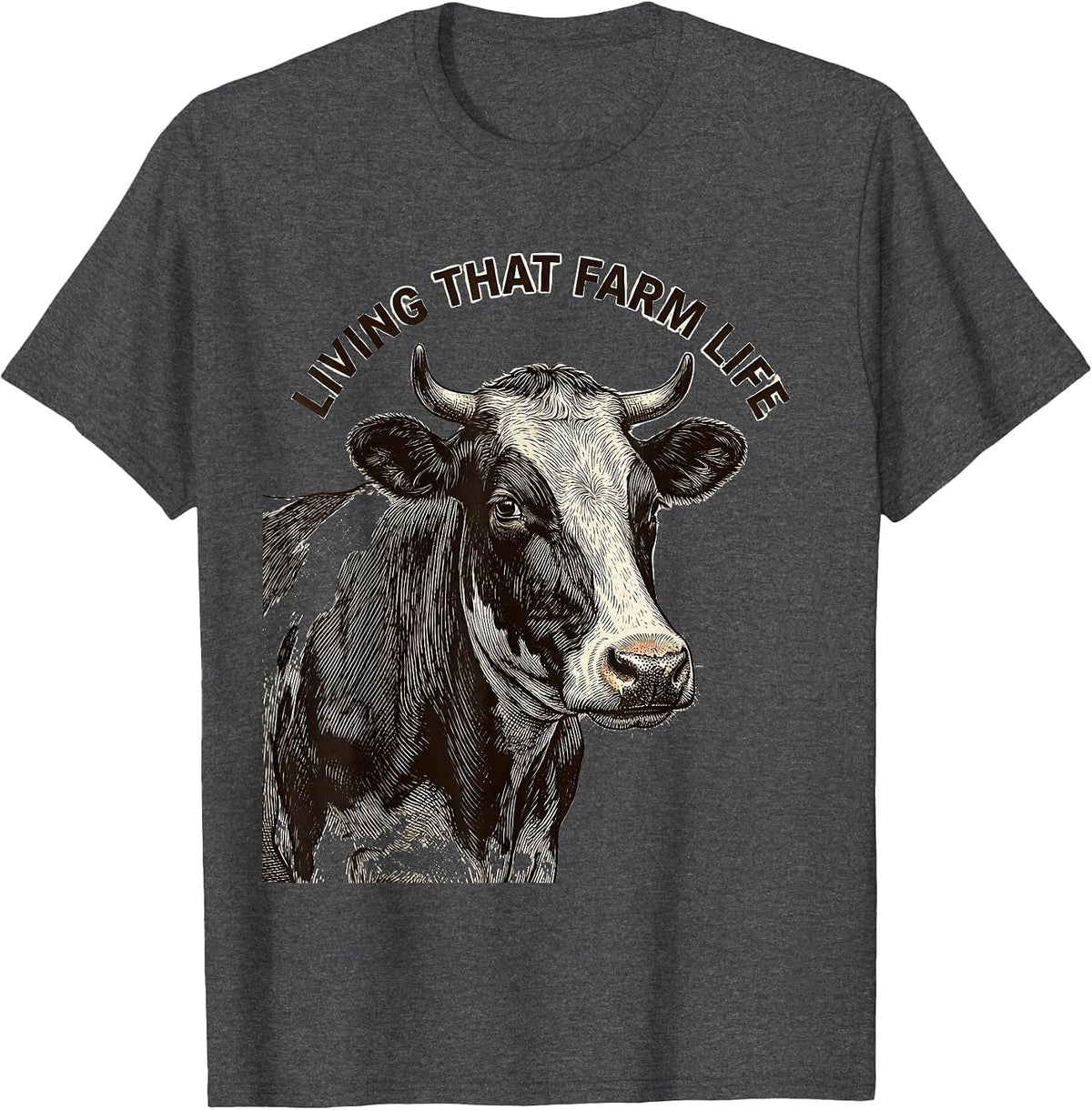 Men's Living That Farm Life Cow Design T-Shirt - Dark Heather Grey