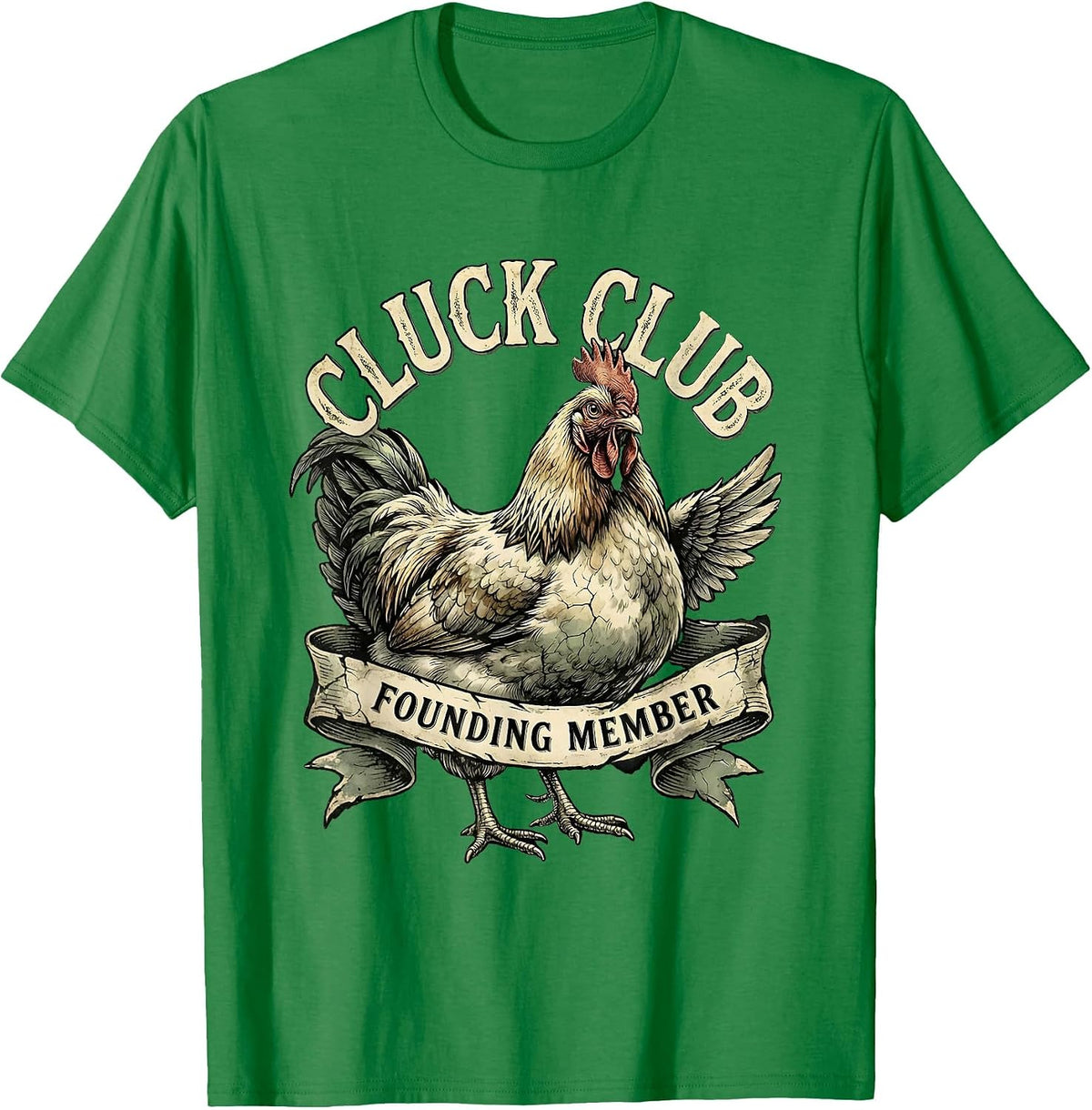 Men's Cluck Club Founding Member Chicken Design T-Shirt - Kelly Green