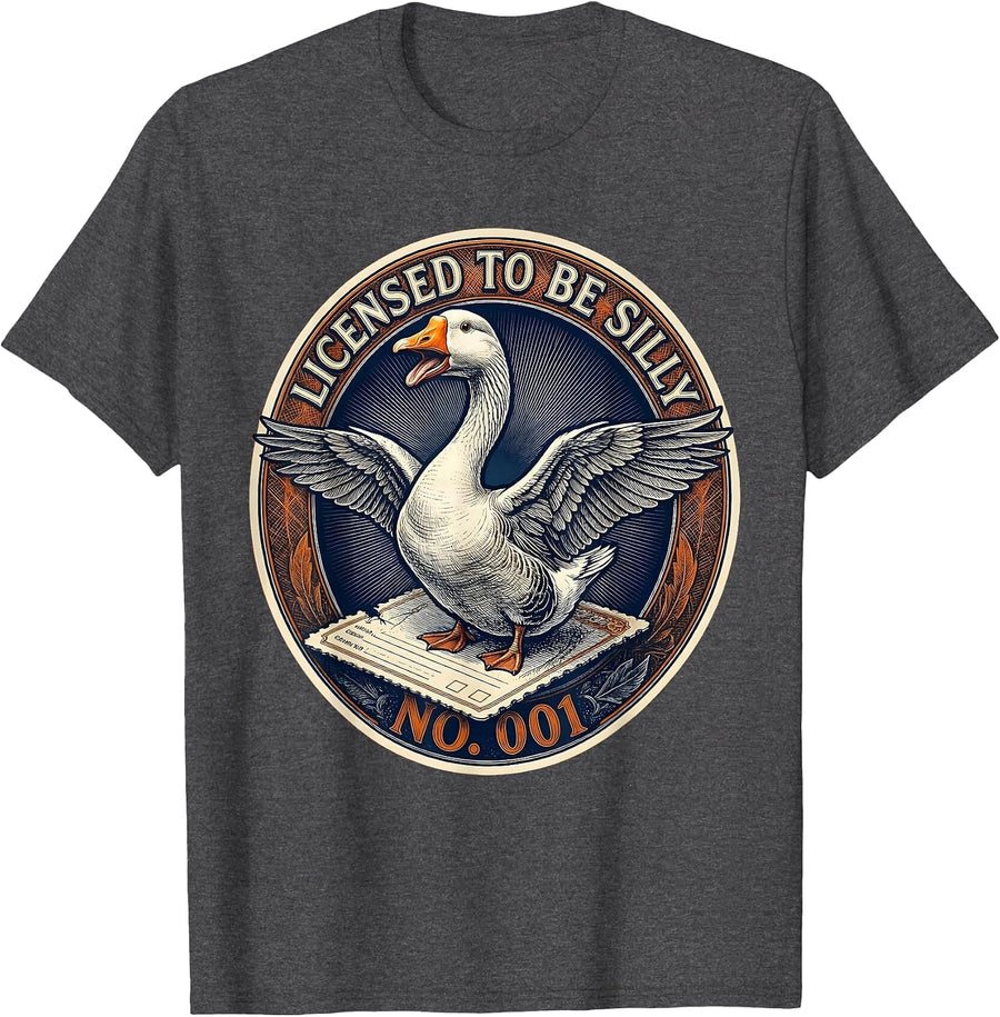 Men's Licensed To Be Silly Funny Goose Lover Animal Humor T-Shirt - Dark Heather Grey