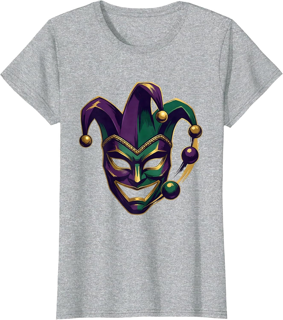 Oversized Jester Mask Carnival Party Mardi Gras T-Shirt - Heather Grey