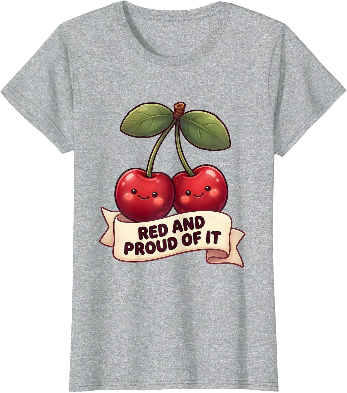 Women's Red and Proud of It Cherry Graphic Design T-Shirt - Heather Grey