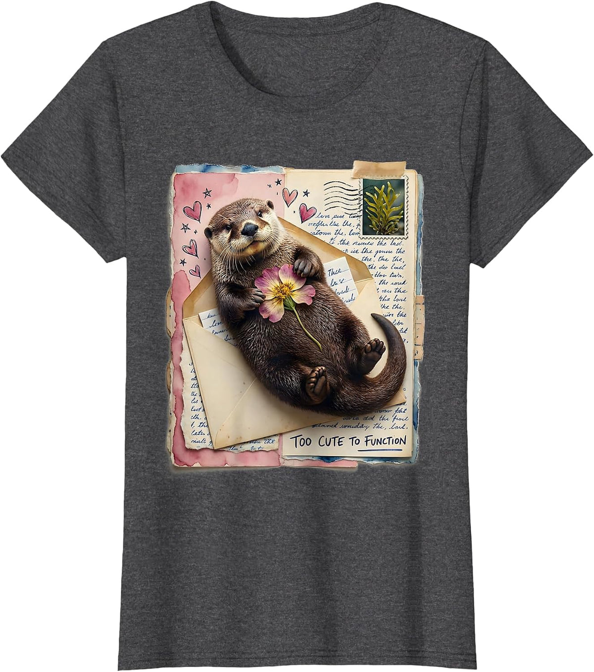 Women's Too Cute To Function Sea Otter Design T-Shirt - Dark Heather Grey