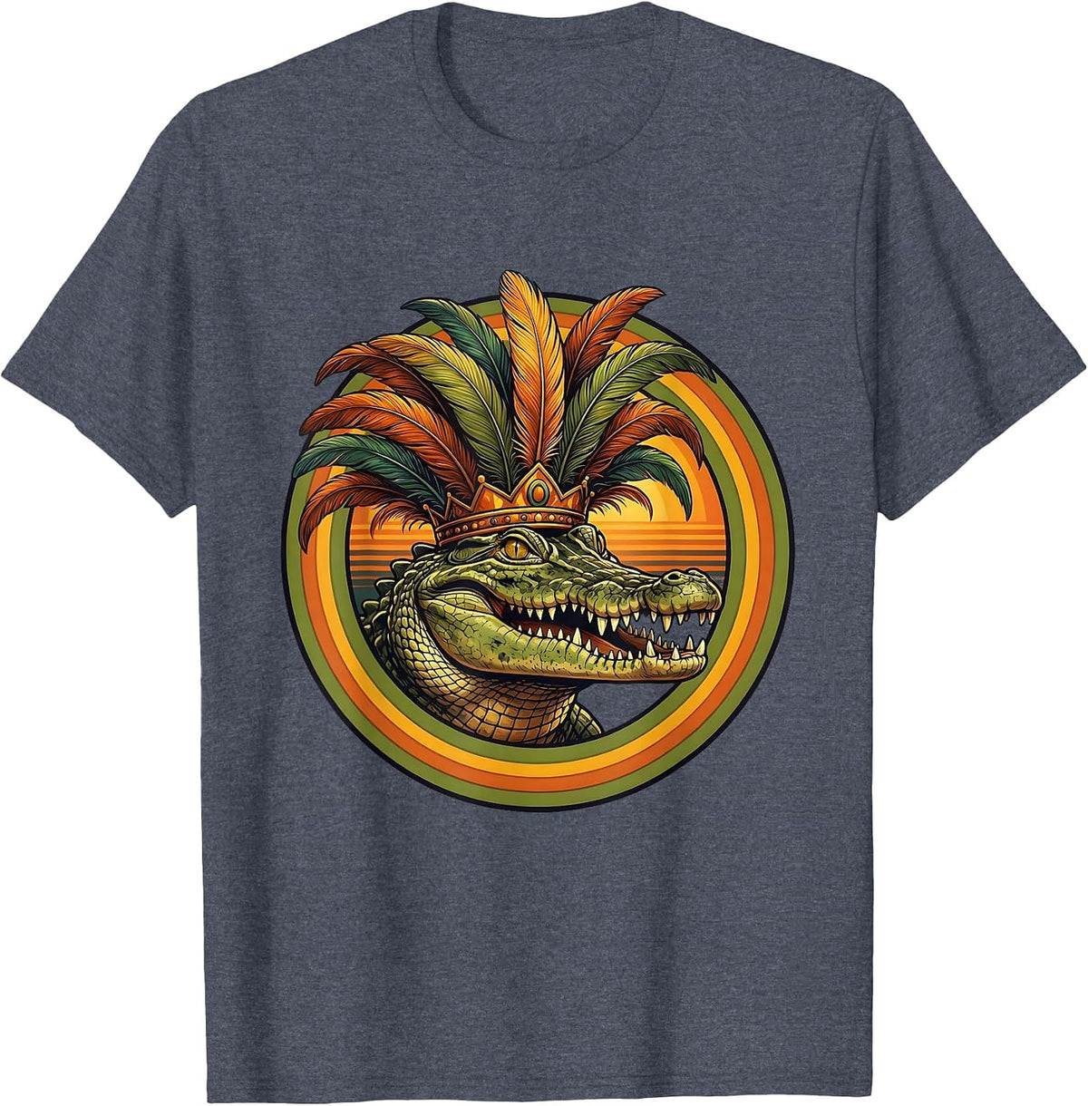 Mardi Gras Crocodile Carnival Crown Design T-Shirt - Heather Blue