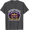 Men's Mardi Gras Mischief Starts Now Jester Mask Carnival Party T-Shirt - Dark Heather Grey