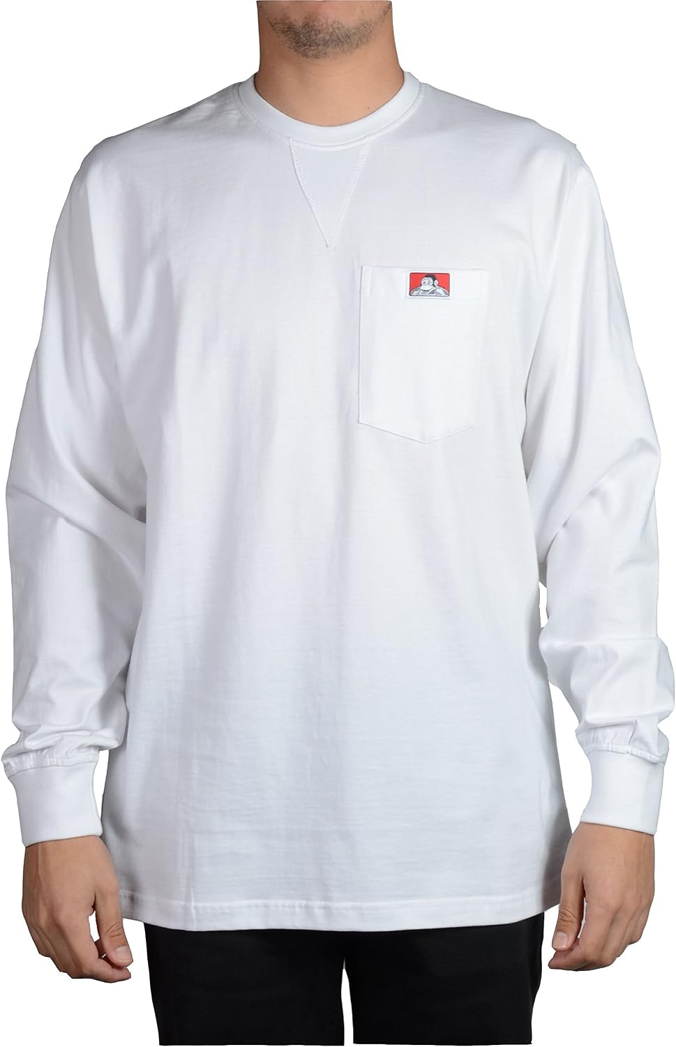 Ben Davis Men's Classic Label Long Sleeve Heavy Duty Pocket T-Shirt - White