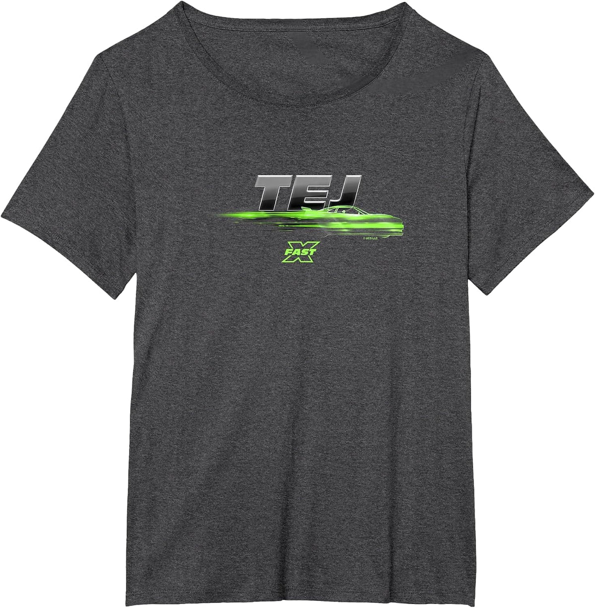 Fast X Tej Green Blur Speed Race Car Gradient Poster T-Shirt - Dark Heather Grey