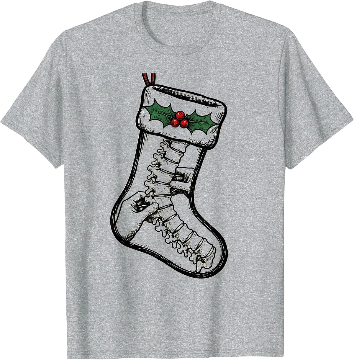 Men's Chiropractor Spine Christmas Stocking Holiday Humor T-Shirt - Heather Grey