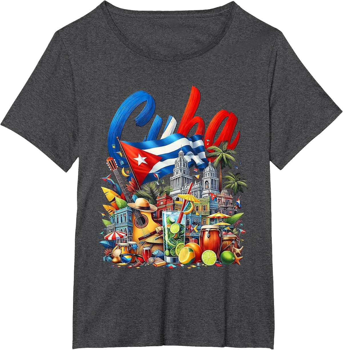 Cuba National Hispanic Heritage Month Cuban Flag T-Shirt - Dark Heather Grey