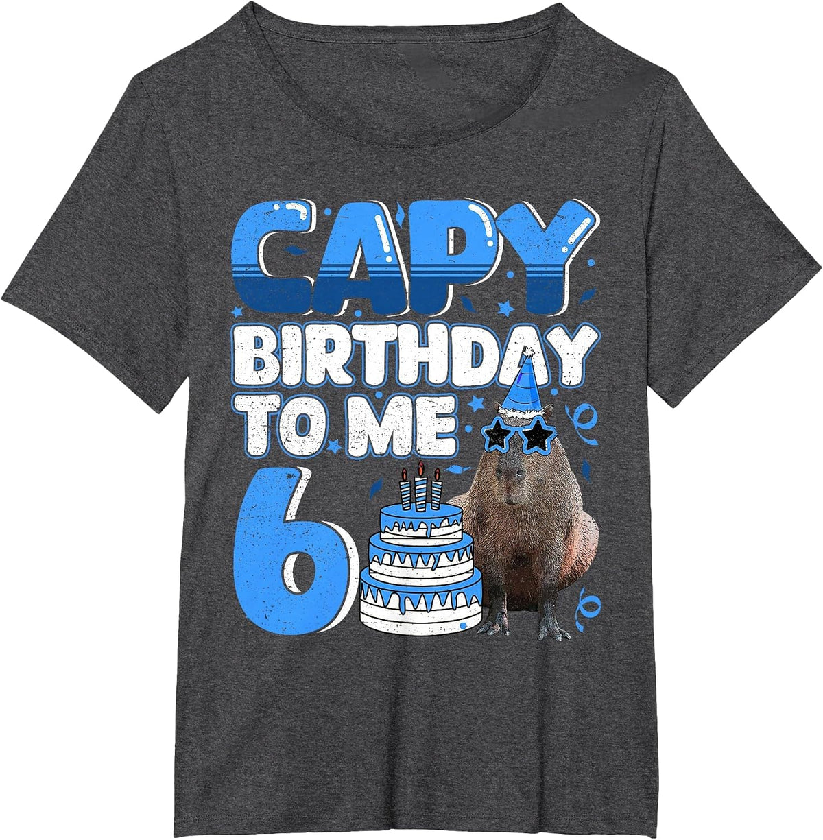 6 Years Capy Birthday to me Capybara 6th Birthday T-Shirt - Dark Heather Grey