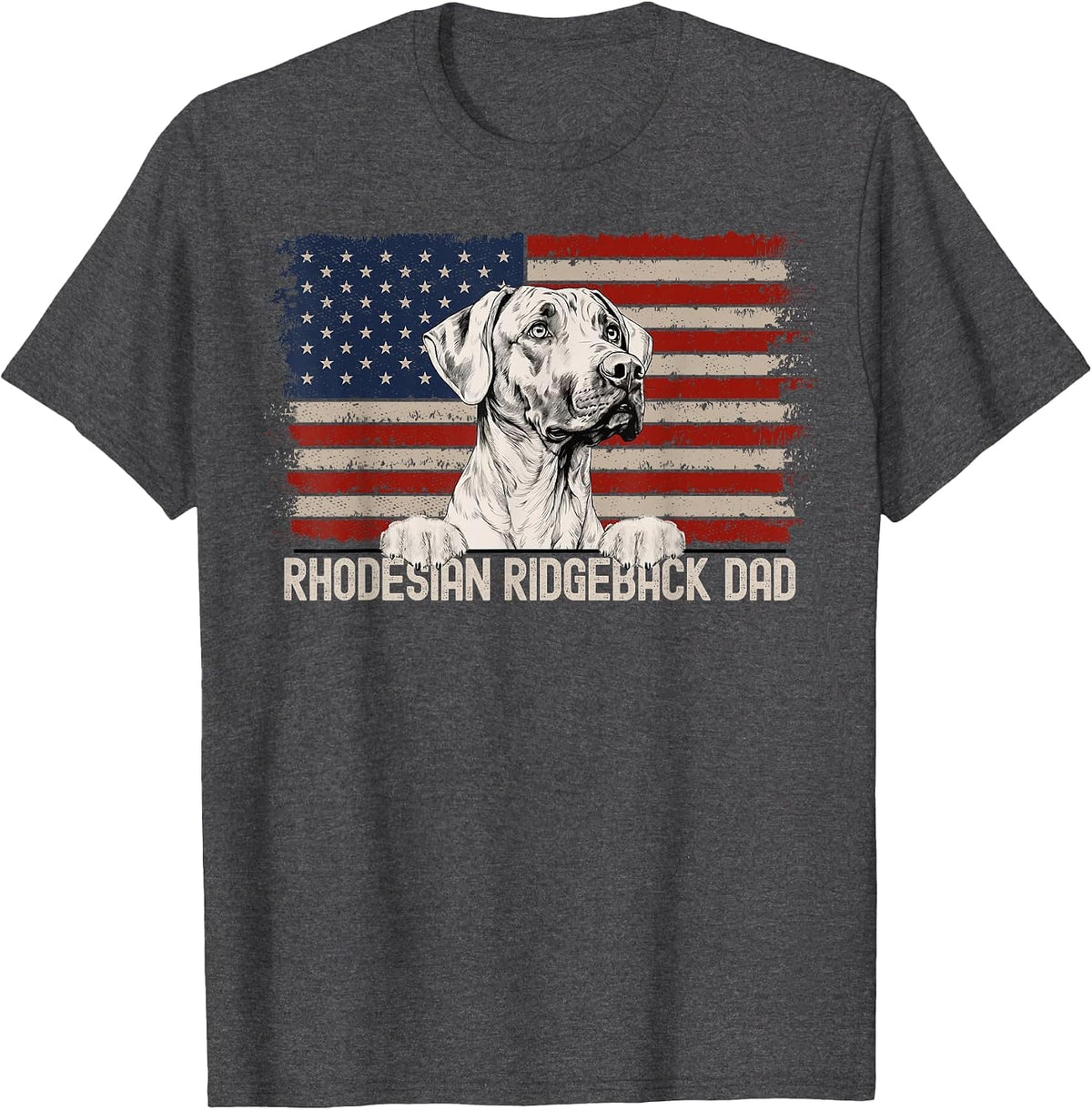 Best Dog Dad Ever American Flag - Rhodesian Ridgeback Dad T-Shirt - Dark Heather Grey