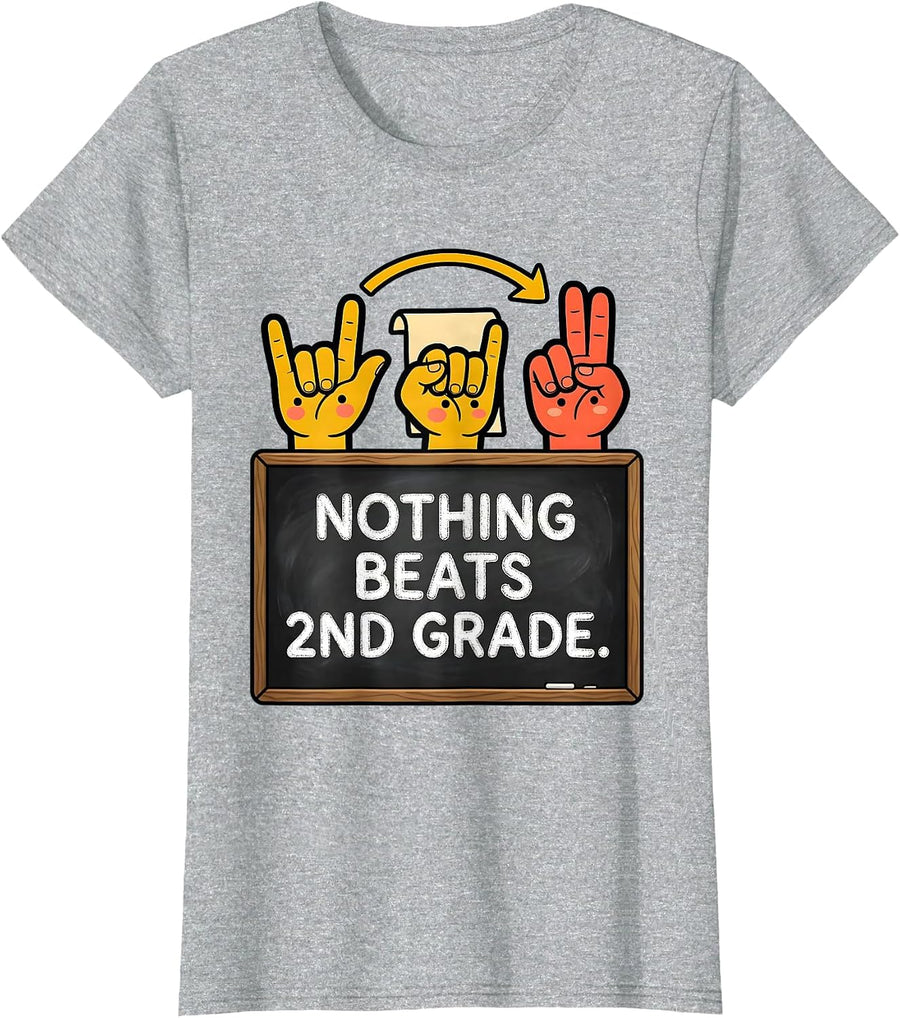 Nothing Beats 2nd Grade Back to School Rock Paper Scissors T-Shirt - Heather Grey