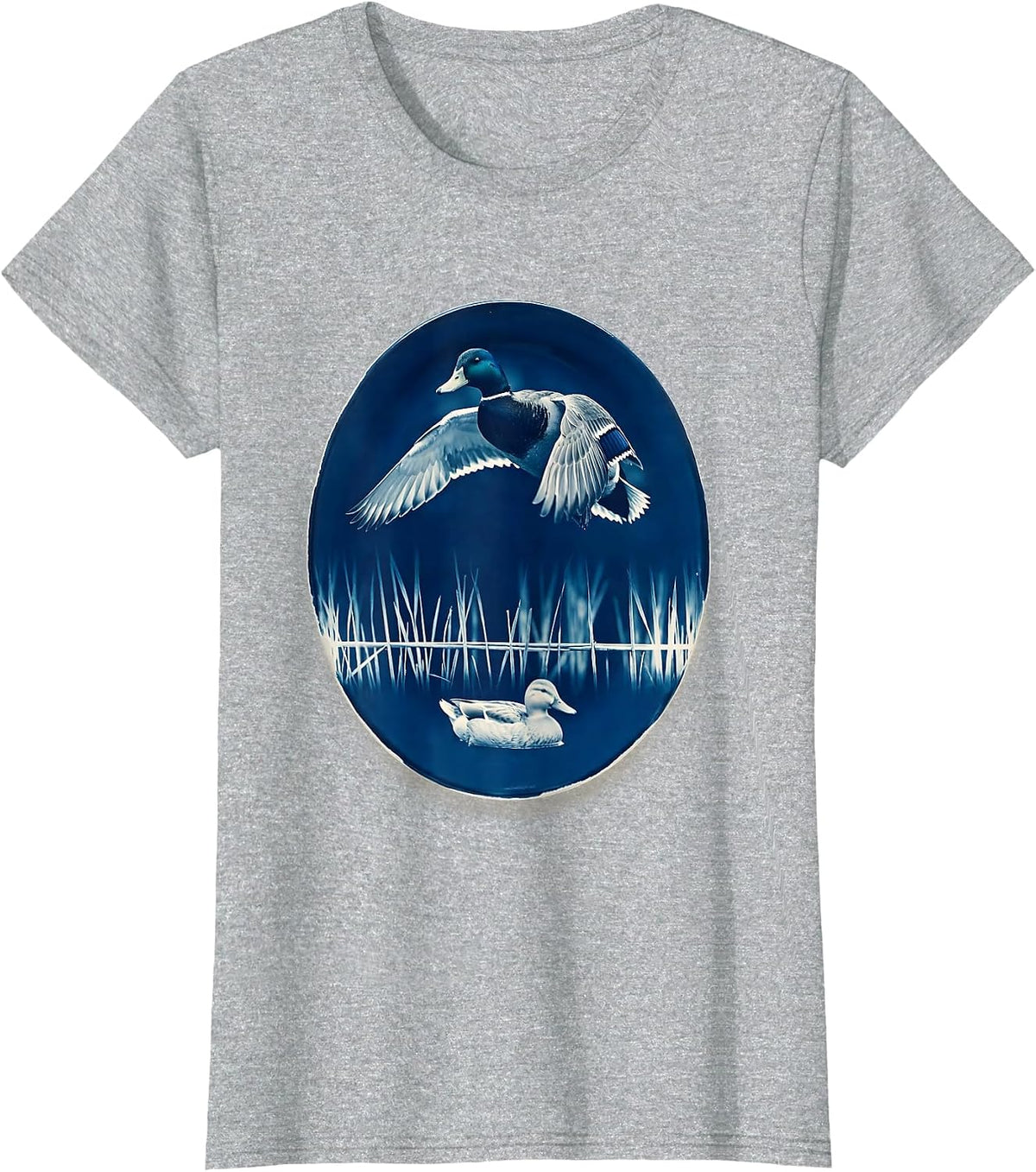 Duck Hunting Camo Marsh Mallard Silhouette Humor T-Shirt - Heather Grey