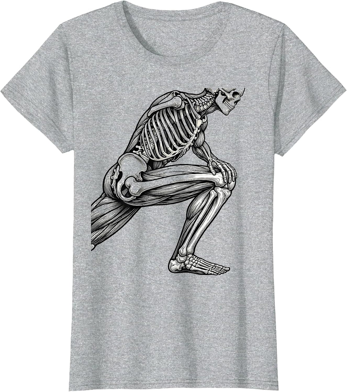 Physical Therapy Skeleton Deep Lunge Stretch T-Shirt - Heather Grey