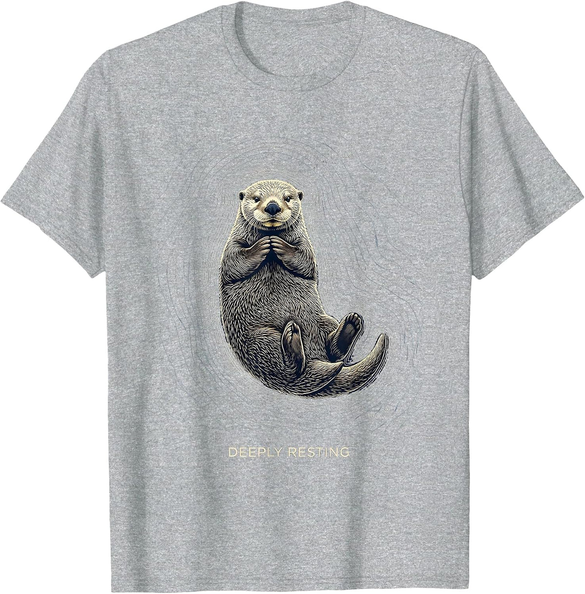 Men's Deeply Resting Topographic Contour Sea Otter Animal Lover T-Shirt - Heather Grey