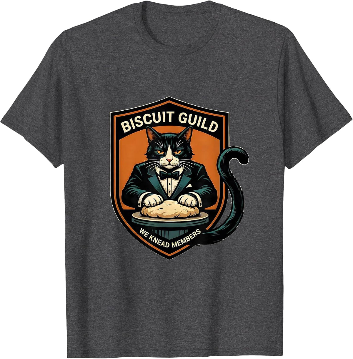 Men's Biscuit Guild We Knead Members Funny Cat Baking Humor T-Shirt - Dark Heather Grey