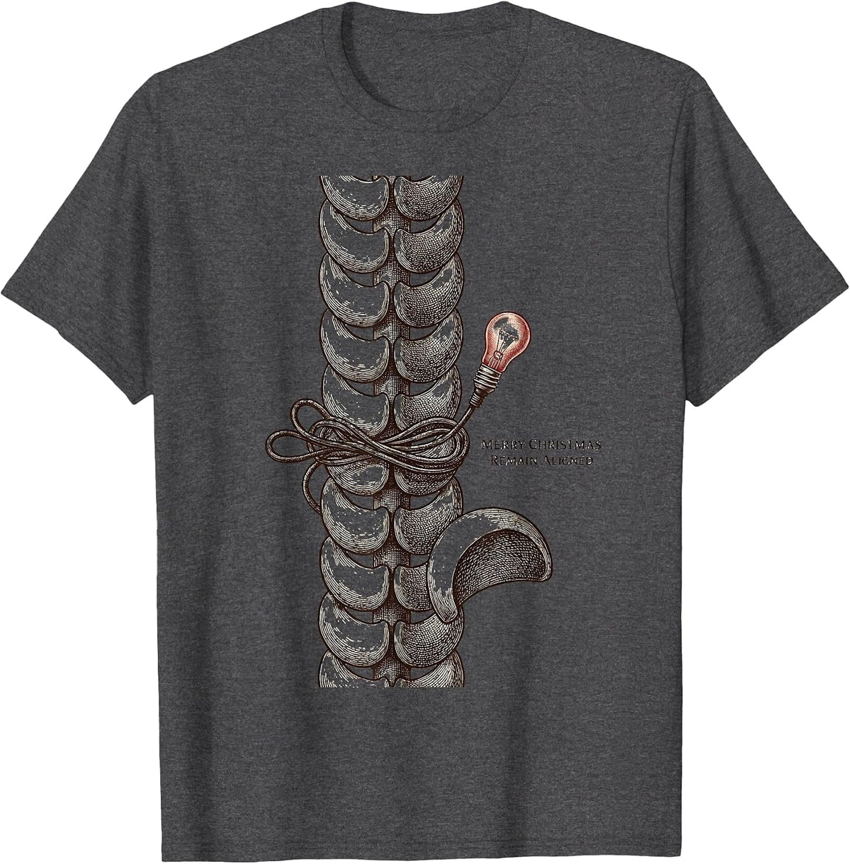 Men's Merry Christmas Remain Aligned Funny Chiropractor T-Shirt - Dark Heather Grey