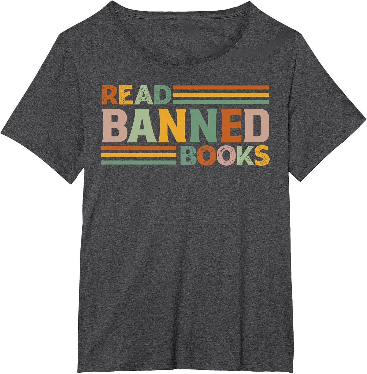 Read Banned Books Retro Stripes Librarian Reader T-Shirt - Dark Heather Grey