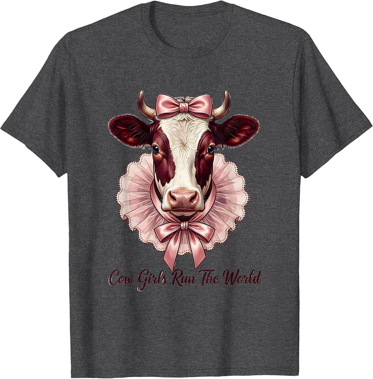 Men's Cow Girls Run The World Cattle Ranch Design T-Shirt - Dark Heather Grey