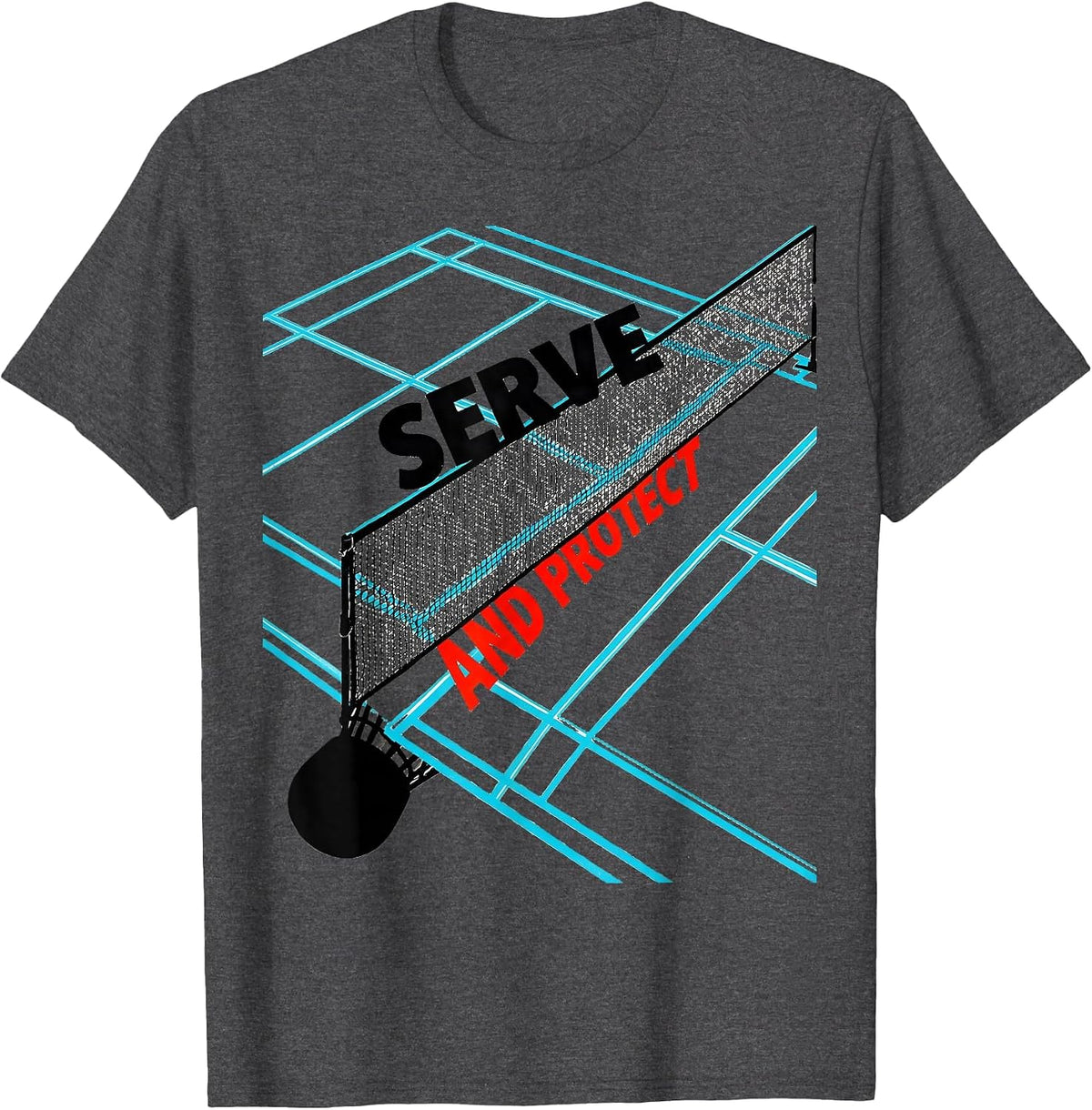 Men's Serve And Protect New Wave Typography Racket Sport Player T-Shirt - Dark Heather Grey