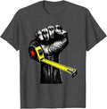 Men's Stencil Fist Tape Measure Labor Day Patriotic Americana T-Shirt - Dark Heather Grey