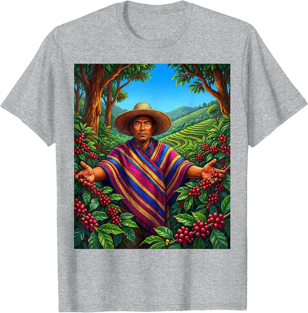 Men's Colombia Coffee Farmer Harvest Illustration T-Shirt - Heather Grey