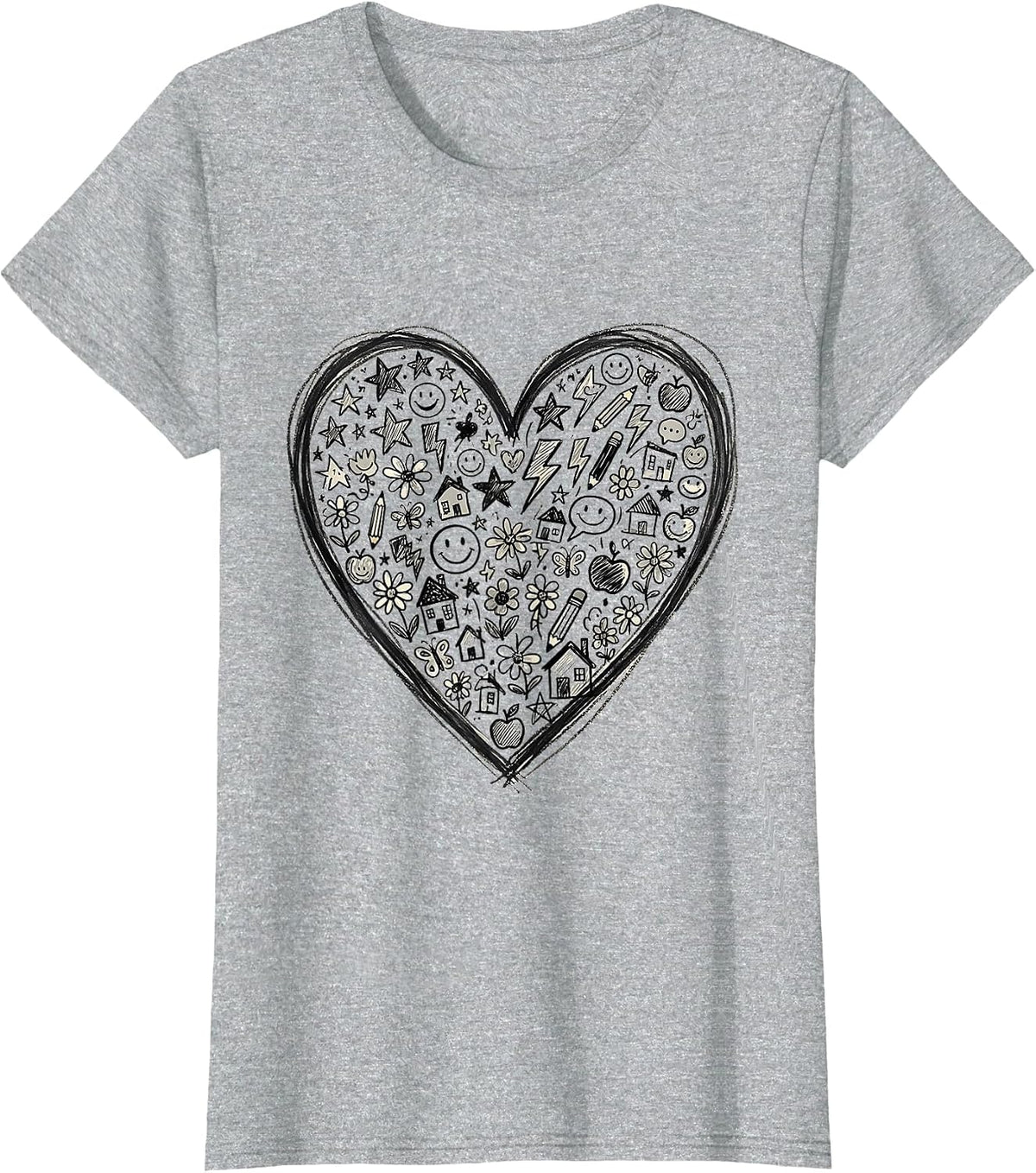 Sped Teacher Heart Chalkboard Doodle Design T-Shirt - Heather Grey