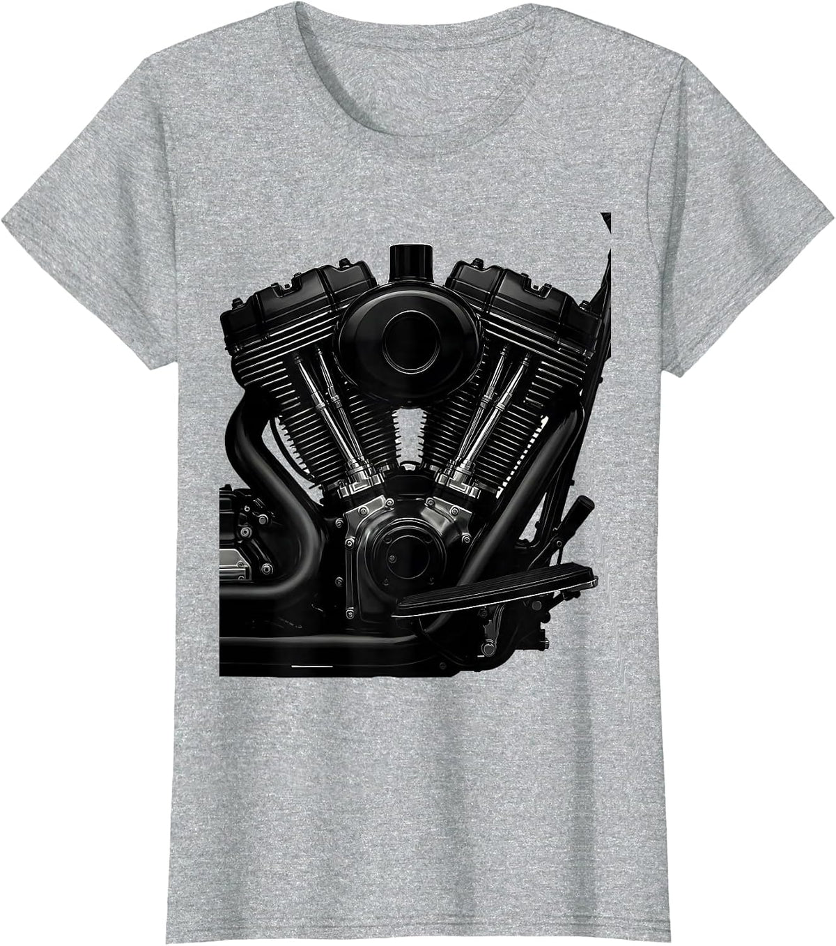 Roaring V-Twin Engine Close-Up Motorcycle Graphic T-Shirt - Heather Grey