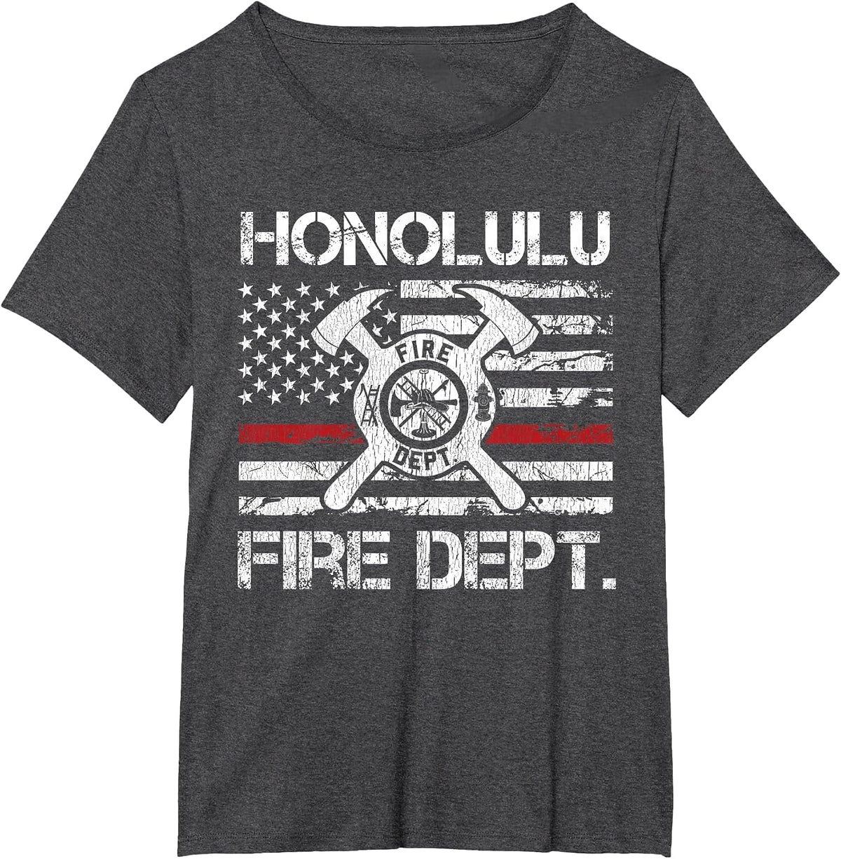 Honolulu Hawaii Fire Department Thin Red Line Fireman T-Shirt - Dark Heather Grey
