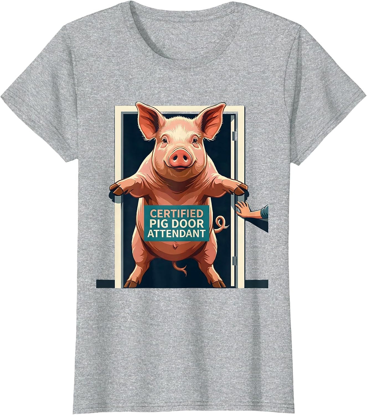 Certified Pig Door Attendant Funny Pig Lover Pet Owner Gift T-Shirt - Heather Grey