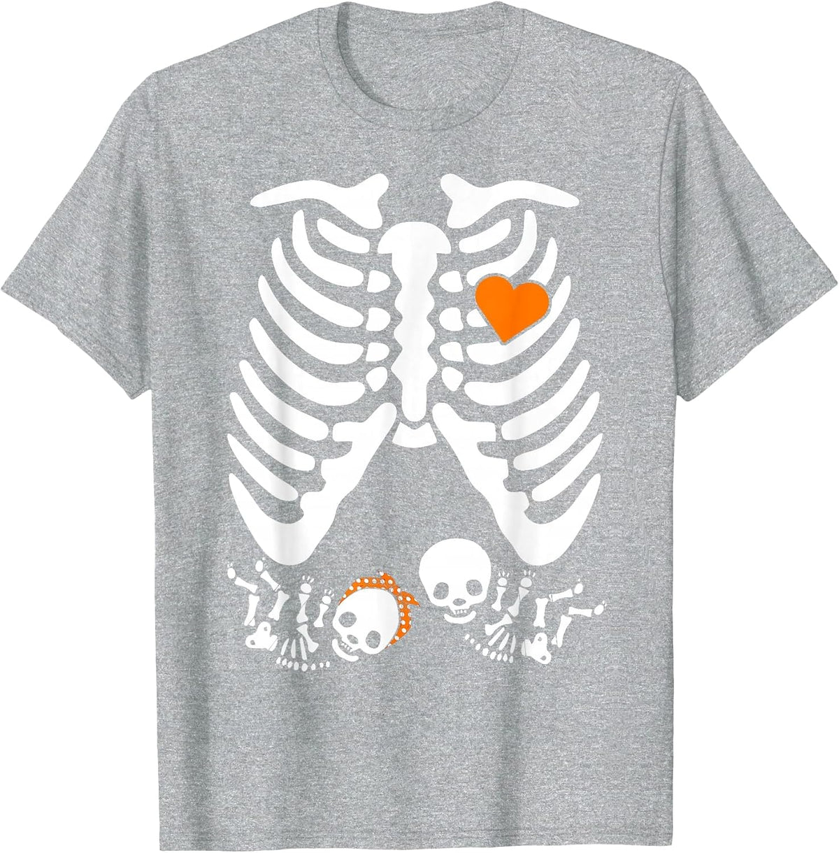 Halloween Pregnancy Announcement Costume, Twin Mom Skeleton T-Shirt - Heather Grey