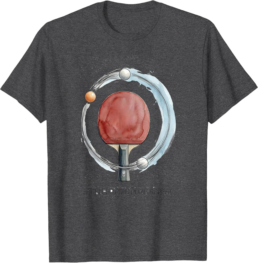 Men's Eat Sleep Ping Pong Repeat Watercolor Racket Sport Humor T-Shirt - Dark Heather Grey