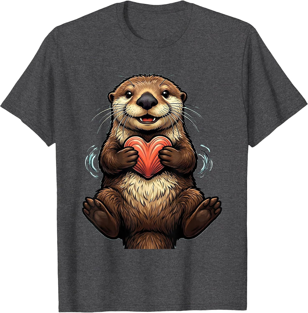 Men's Cheerful Sea Otter Cartoon Otter Lover Gift T-Shirt - Dark Heather Grey