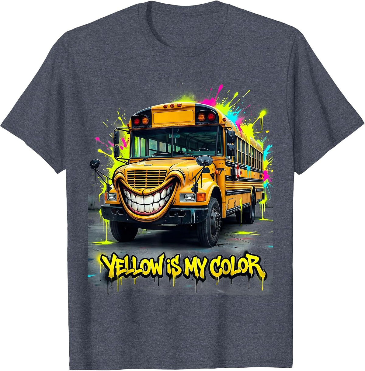 Yellow Is My Color School Bus Driver Design T-Shirt - Heather Blue