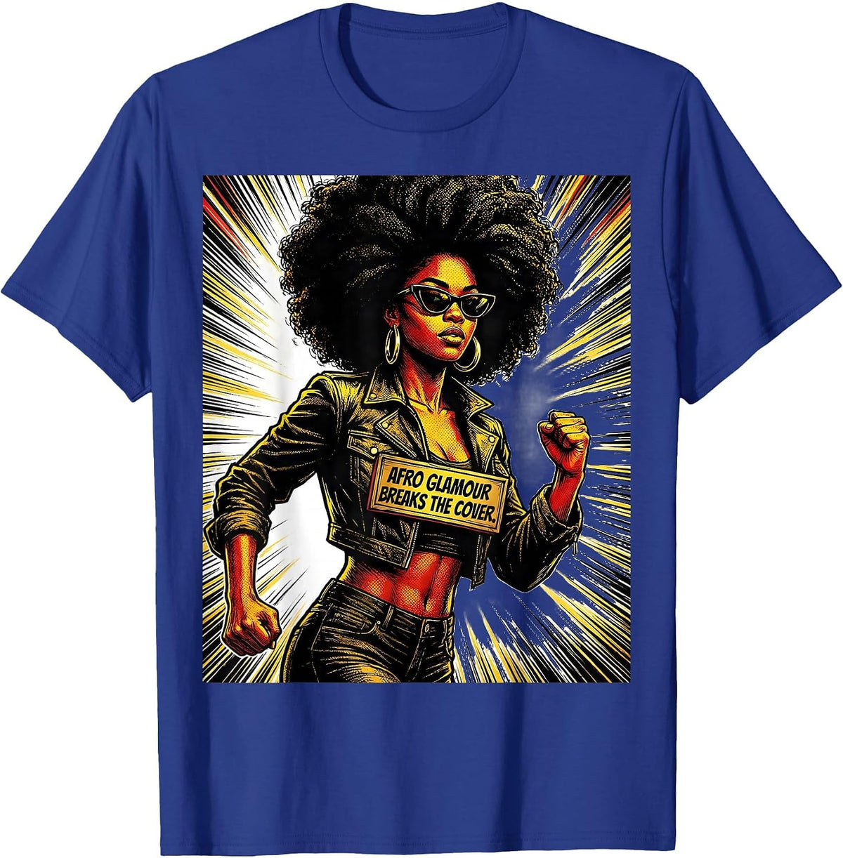 Men's Afro Glamour Breaks The Cover Comic Book Black Women Pride T-Shirt - Royal Blue
