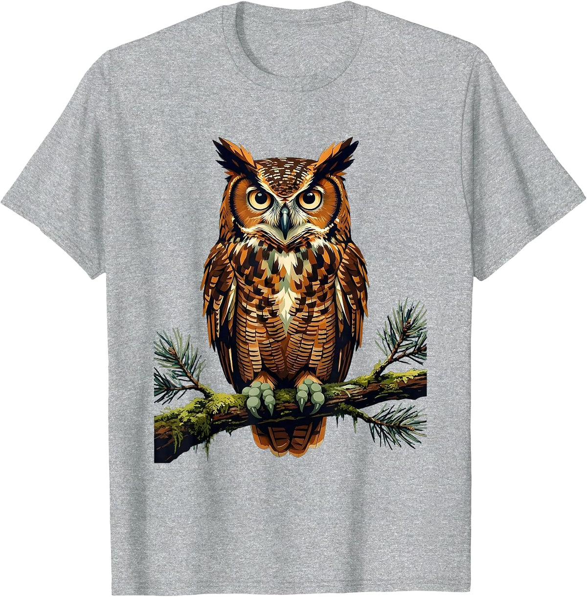 Men's Owl on Mossy Branch Camping Nature Illustration T-Shirt - Heather Grey