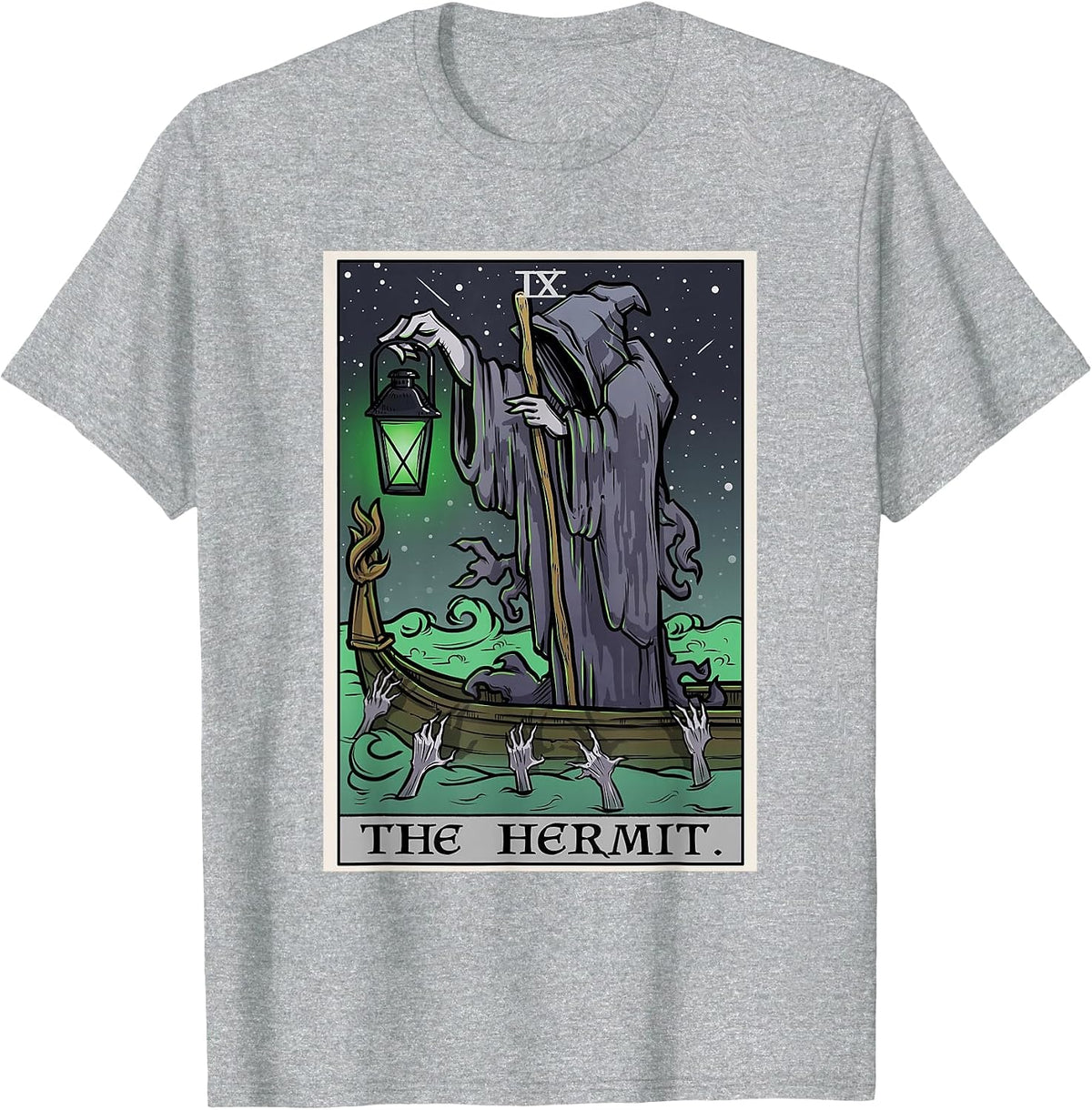 The Hermit Tarot Card Gothic Halloween Grim Reaper Horror T-Shirt - Heather Grey
