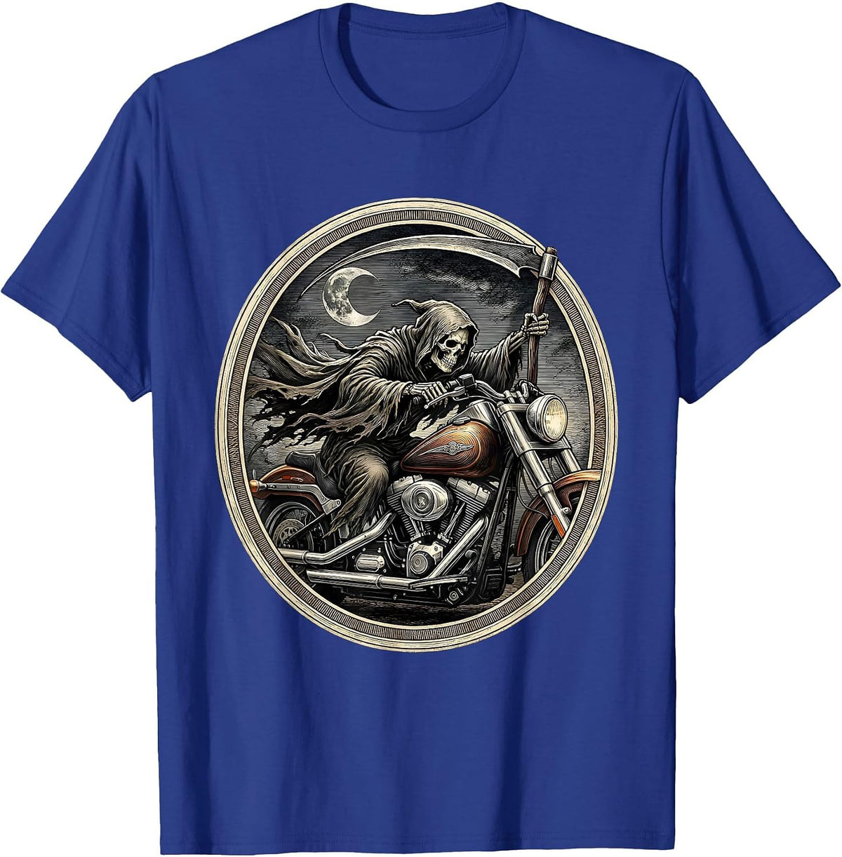 Men's Grim Reaper Motorcycle Night Rider Halloween T-Shirt - Royal Blue
