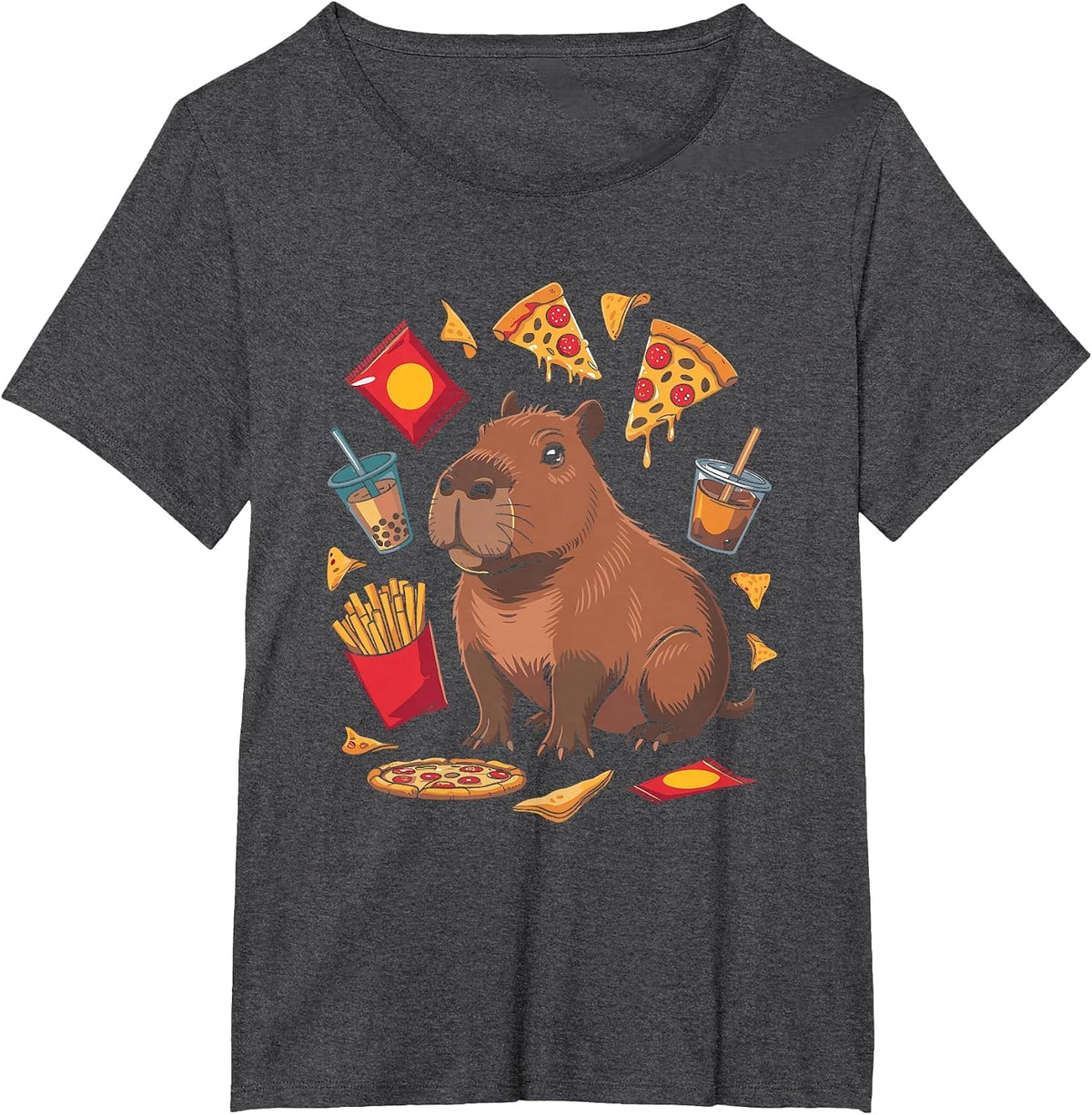 Bubble Tea Pizza Snack Lover Capybara T-Shirt - Dark Heather Grey